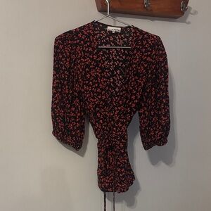 Ganni Black and Red Patterned Blouse